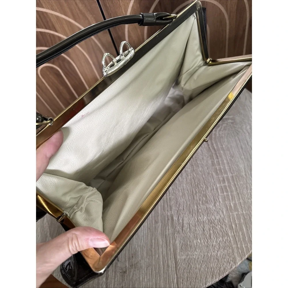 Vintage 1950's '60's Patent Olive Green Purse